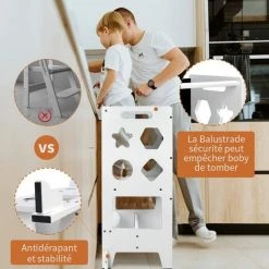 YOLEO Tour D'apprentissage En Bois, Tour D'observation Pour Enfants, Montessori Learning Tower, Marchepied Pour Bébé Avec Tableau Noir - Blanc étoile -Pas Cher Échelle Magasin 54917372 3