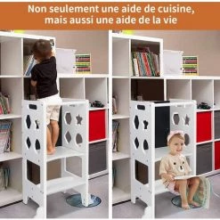 YOLEO Tour D'apprentissage En Bois, Tour D'observation Pour Enfants, Montessori Learning Tower, Marchepied Pour Bébé Avec Tableau Noir - Blanc étoile -Pas Cher Échelle Magasin 54917372 4