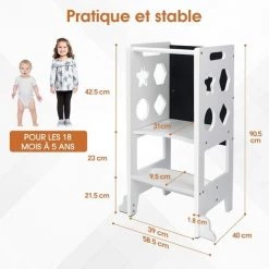 YOLEO Tour D'apprentissage En Bois, Tour D'observation Pour Enfants, Montessori Learning Tower, Marchepied Pour Bébé Avec Tableau Noir - Blanc étoile -Pas Cher Échelle Magasin 54917372 5