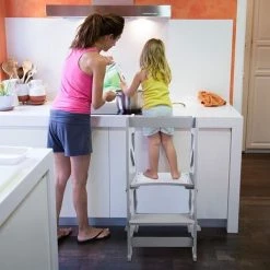 Yoleo Tour D'apprentissage Tour D'observation Pour Enfants Montessori Learning Tower Bois Naturel Kitchen Helper Pour Petit Bebe Transparent Avec Un Tableau -Pas Cher Échelle Magasin 54917391 4