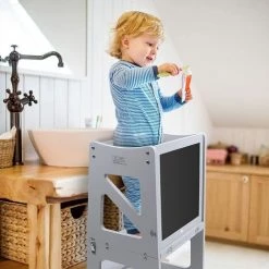 Yoleo Tour D'apprentissage Tour D'observation Pour Enfants Montessori Learning Tower Bois Naturel Kitchen Helper Pour Petit Bebe Transparent Avec Un Tableau -Pas Cher Échelle Magasin 54917391 5
