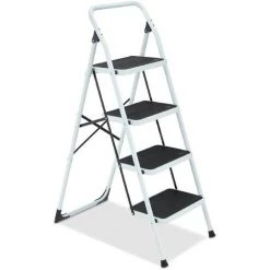 Relaxdays Escabeau, 4 Marches Antidérapantes, Pliable, Acier Et Plastique, Charge Maximale : Env. 150 kg, Blanc/noir