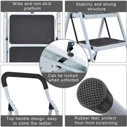 LIFCAUSAL Escabeau Pliant à 2 Marches Avec Pédale Antidérapante Robuste Et Large Capacité De 330 Lb Escabeau Multi-usage Pour La Maison Et La Cuisine Gain De Place -Pas Cher Échelle Magasin 55152200 4