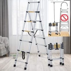DAY PLUS Échelle Télescopique 1,7 M - 2 M, échelle Pliante, échelle Polyvalente En A, Escabeau En Aluminium, échelle à Coulisse, Escabeau, échelle Pour Le Ménage, Bricolage (5 + 6 Marches) -Pas Cher Échelle Magasin 55255179 3