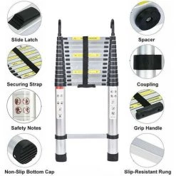 DAY PLUS Échelle D'extension En Aluminium De 5 M Échelle D'extension Robuste Échelles De Loft Portables En Aluminium Avec Crochets De Toit Pour Grenier, Lieu De Travail, Escabeau Télescopique Pliable Et Peu Encombrant (16,4 Pieds) -Pas Cher Échelle Magasin 55255182 3