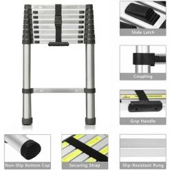 DAY PLUS Échelle Télescopique De 2,6 M En Acier Inoxydable De Haute Qualité, 9 Marches, échelle à Coulisse, échelle Pliante Antidérapante, Escabeau, échelle Polyvalente Capacité De Charge Jusqu'à 150 Kg | Échelle Sûre Et Fiable (EN131) -Pas Cher Échelle Magasin 55255185 3