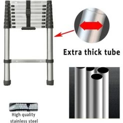 DAY PLUS Échelle Télescopique De 2,6 M En Acier Inoxydable De Haute Qualité, 9 Marches, échelle à Coulisse, échelle Pliante Antidérapante, Escabeau, échelle Polyvalente Capacité De Charge Jusqu'à 150 Kg | Échelle Sûre Et Fiable (EN131) -Pas Cher Échelle Magasin 55255185 4
