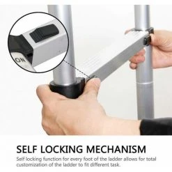 DAY PLUS Échelle Télescopique De 2,6 M En Acier Inoxydable De Haute Qualité, 9 Marches, échelle à Coulisse, échelle Pliante Antidérapante, Escabeau, échelle Polyvalente Capacité De Charge Jusqu'à 150 Kg | Échelle Sûre Et Fiable (EN131) -Pas Cher Échelle Magasin 55255185 5