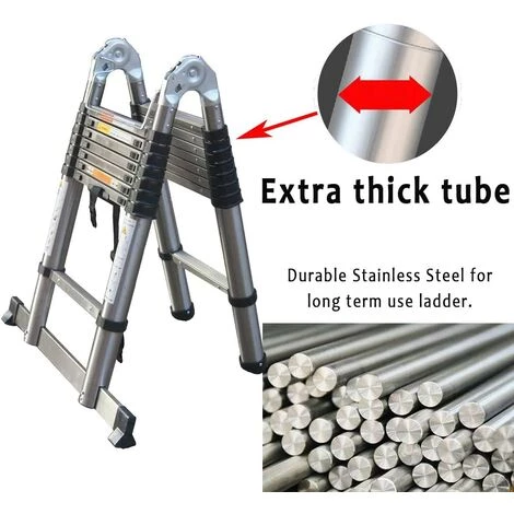 DAY PLUS Échelle Télescopique 5 M, Pliable Avec Stabilisateur, échelle Pliante Antidérapante, échelle Polyvalente En Acier Inoxydable De Haute Qualité, Charge Maximale 150 Kg (2,5 + 2,5 M) 4 DAY PLUS Échelle Télescopique 5 M, Pliable Avec Stabilisateur, échelle Pliante Antidérapante, échelle Polyvalente En Acier Inoxydable De Haute Qualité, Charge Maximale 150 Kg (2,5 + 2,5 M) – Image 4