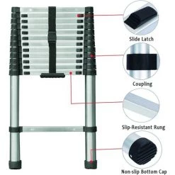 DAY PLUS Échelle Télescopique De 3,8 M En Acier Inoxydable De Haute Qualité, 13 Marches, échelle à Coulisse, échelle Pliante Antidérapante, Escabeau, échelle Polyvalente Capacité De Charge Jusqu'à 150 Kg | Échelle Sûre Et Fiable (EN131) -Pas Cher Échelle Magasin 55255187 3