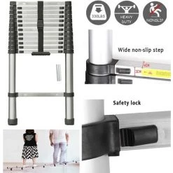 DAY PLUS Échelle Télescopique De 3,8 M En Acier Inoxydable De Haute Qualité, 13 Marches, échelle à Coulisse, échelle Pliante Antidérapante, Escabeau, échelle Polyvalente Capacité De Charge Jusqu'à 150 Kg | Échelle Sûre Et Fiable (EN131) -Pas Cher Échelle Magasin 55255187 4