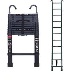 DAY PLUS Échelle Télescopique De 3,2 M Avec Crochet, échelle à Rallonge En Aluminium, échelle Pliante Antidérapante, échelle Polyvalente En Aluminium De Haute Qualité Avec Rétraction à Un Bouton, Capacité De Charge De 330 Lb