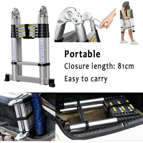DAY PLUS Échelle Télescopique échelle Pliante 3.8M Avec Stabilisateur, Escabeau Antidérapant 1.9M + échelle 1.9M En Acier Inoxydable De Haute Qualité, échelle Polyvalente, Capacité De Charge Jusqu'à 150kg 5 DAY PLUS Échelle Télescopique échelle Pliante 3.8M Avec Stabilisateur, Escabeau Antidérapant 1.9M + échelle 1.9M En Acier Inoxydable De Haute Qualité, échelle Polyvalente, Capacité De Charge Jusqu'à 150kg – Image 5