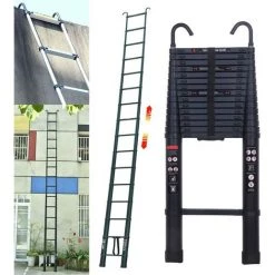 DAY PLUS Échelle Télescopique De 6,2 M, échelle Pliante, échelle Polyvalente En Aluminium Avec 2 Crochets, 15 échelons, échelle à Coulisse Antidérapante, échelle Inclinée, échelle En Aluminium, échelle Domestique Pour L'extérieur Et L'intérieur, Capacité De Charge