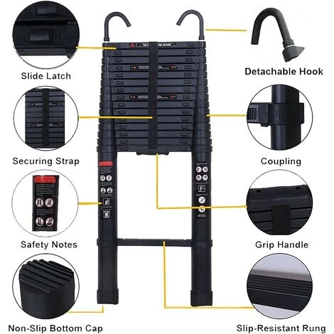 DAY PLUS Échelle Télescopique De 6,2 M, échelle Pliante, échelle Polyvalente En Aluminium Avec 2 Crochets, 15 échelons, échelle à Coulisse Antidérapante, échelle Inclinée, échelle En Aluminium, échelle Domestique Pour L'extérieur Et L'intérieur, Capacité De Charge 2 DAY PLUS Échelle Télescopique De 6,2 M, échelle Pliante, échelle Polyvalente En Aluminium Avec 2 Crochets, 15 échelons, échelle à Coulisse Antidérapante, échelle Inclinée, échelle En Aluminium, échelle Domestique Pour L'extérieur Et L'intérieur, Capacité De Charge – Image 2