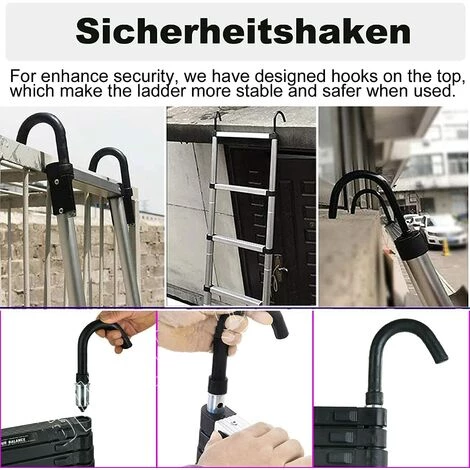 DAY PLUS Échelle Télescopique De 6,2 M, échelle Pliante, échelle Polyvalente En Aluminium Avec 2 Crochets, 15 échelons, échelle à Coulisse Antidérapante, échelle Inclinée, échelle En Aluminium, échelle Domestique Pour L'extérieur Et L'intérieur, Capacité De Charge 3 DAY PLUS Échelle Télescopique De 6,2 M, échelle Pliante, échelle Polyvalente En Aluminium Avec 2 Crochets, 15 échelons, échelle à Coulisse Antidérapante, échelle Inclinée, échelle En Aluminium, échelle Domestique Pour L'extérieur Et L'intérieur, Capacité De Charge – Image 3