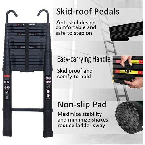 DAY PLUS Échelle Télescopique De 6,2 M, échelle Pliante, échelle Polyvalente En Aluminium Avec 2 Crochets, 15 échelons, échelle à Coulisse Antidérapante, échelle Inclinée, échelle En Aluminium, échelle Domestique Pour L'extérieur Et L'intérieur, Capacité De Charge 4 DAY PLUS Échelle Télescopique De 6,2 M, échelle Pliante, échelle Polyvalente En Aluminium Avec 2 Crochets, 15 échelons, échelle à Coulisse Antidérapante, échelle Inclinée, échelle En Aluminium, échelle Domestique Pour L'extérieur Et L'intérieur, Capacité De Charge – Image 4