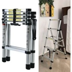 DAY PLUS Échelle Télescopique De 1,4 M à 1,7 M, Escabeau En Aluminium à Cadre Facile à Transporter, Pliable, échelle D'extension, échelle De Capacité De Charge De 150 Kg / 330 Lb Pour Le Bricolage Domestique (4 + 5 Marches)