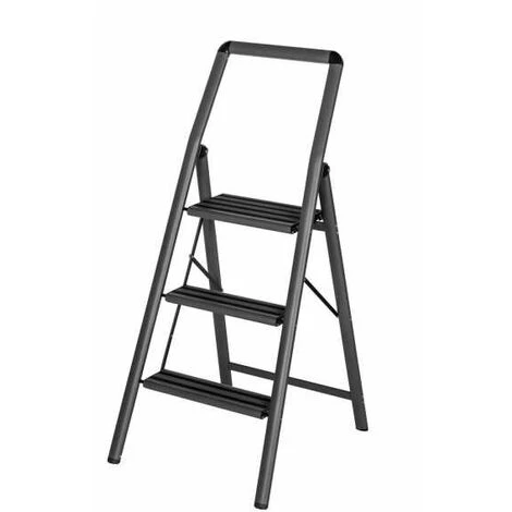 WENKO Escabeau 3 Marches, Petit Escabeau Pliable, Marches Antidérapantes, Léger 4,05 Kg, Aluminium, 48x114,5x6 Cm, Gris Foncé 1 WENKO Escabeau 3 Marches, Petit Escabeau Pliable, Marches Antidérapantes, Léger 4,05 Kg, Aluminium, 48x114,5x6 Cm, Gris Foncé