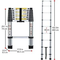 PETITES ECREVISSES 2,6m Échelle Télescopique En Aluminium Bricolage Pliable Télescopique Multi-Fonction Echelle Pliable Extensible Portable -Pas Cher Échelle Magasin 55453001 5