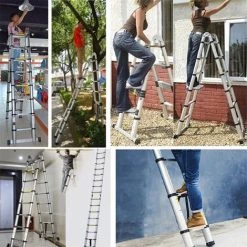 PETITES ECREVISSES 3.8m Échelle Télescopique En Aluminium Extendable Échelle à Coulisse Échelle Polyvalente Capacité 150kg 1,9m+1,9m -Pas Cher Échelle Magasin 55453002 5