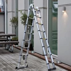 PETITES ECREVISSES 5m Échelle Télescopique En Aluminium Extendable Échelle à Coulisse Échelle Polyvalente Capacité 150kg 2,5m+2,5m -Pas Cher Échelle Magasin 55453007 5