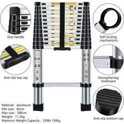 PETITES ECREVISSES 3,8m Échelle Télescopique En Aluminium Bricolage Pliable Télescopique Multi-Fonction Echelle Pliable Extensible Portable -Pas Cher Échelle Magasin 55453020 2