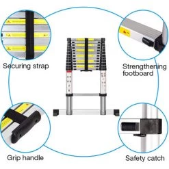 SiFree® Échelle Télescopique 3.8M Échelle Pliablel,Portable Et Pliante Echelle Escamotable Polyvalent En Aluminium 12 Echelons -Pas Cher Échelle Magasin 55509951 3
