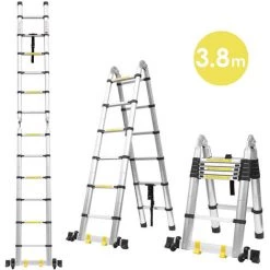 SIFREE Échelle Télescopique 3,2 M, Multi-Fonction Extensible Aluminium Escabeau, Charge Maximale: 150 Kg