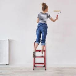 Relaxdays Escabeau, Pliable, 3 Marches Antidérapantes, Charge Max. : 150 kg, Garde-corps, Acier Et Plastique, Rouge/noir -Pas Cher Échelle Magasin 55579061 4