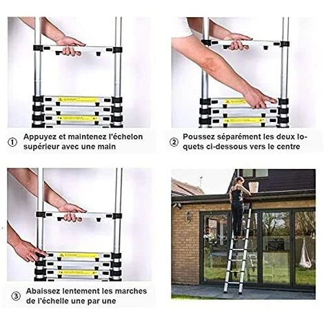 STOMO Échelle Télescopique Polyvalente 3.8M En Aluminium - Extenable échelle à Coulisse - Capacité : 150kg 3 STOMO Échelle Télescopique Polyvalente 3.8M En Aluminium - Extenable échelle à Coulisse - Capacité : 150kg – Image 3
