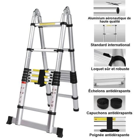 STOMO Échelle Télescopique Polyvalente 5M En Aluminium - Extenable échelle à Coulisse - Capacité : 150kg 2 STOMO Échelle Télescopique Polyvalente 5M En Aluminium - Extenable échelle à Coulisse - Capacité : 150kg – Image 2