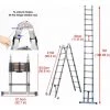 DAY PLUS Échelle Télescopique 5 M(2,5 + 2,5 M), Pliable Avec Stabilisateur, échelle Pliante Antidérapante, échelle Polyvalente En Acier Inoxydable De Haute Qualité, Charge Maximale 150 Kg