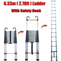 DAY PLUS Échelle Polyvalente Échelle Télescopique De 6,2m Avec Crochet Amovible Échelle Pliante En Aluminium Échelle Antidérapante Extensible Robuste Capacité De Charge De 150 Kg/330 Lb MAX
