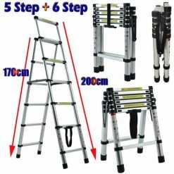 DAY PLUS Échelle Télescopique 1,7 M - 2 M,(5 + 6 Marches), échelle Pliante, échelle Polyvalente En A, Escabeau En Aluminium, échelle à Coulisse, Escabeau, échelle Pour Le Ménage, Bricolage