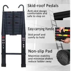 DAY PLUS Échelle Télescopique De 6,2m, échelle Pliante, échelle Polyvalente En Aluminium Avec 2 Crochets, 15 échelons, échelle à Coulisse Antidérapante, échelle Inclinée, échelle En Aluminium, échelle Domestique Pour L'extérieur Et L'intérieur, Capacité De Charge -Pas Cher Échelle Magasin 56152460 4
