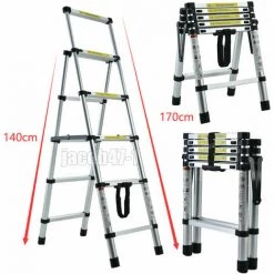 DAY PLUS Échelle Télescopique De 1,4 M à 1,7 M, (4 + 5 Marches),escabeau En Aluminium à Cadre Facile à Transporter, Pliable, échelle D'extension, échelle De Capacité De Charge De 150 Kg / 330 Lb Pour Le Bricolage Domestique