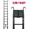 DAY PLUS 10.5FT Échelle Télescopique De 3,2 M Avec Crochet, échelle à Rallonge En Aluminium, échelle Pliante Antidérapante, échelle Polyvalente En Aluminium De Haute Qualité Avec Rétraction à Un Bouton, Capacité De Charge De 330 Lb