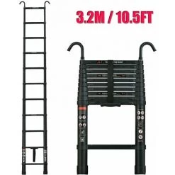 DAY PLUS 10.5FT Échelle Télescopique De 3,2 M Avec Crochet, échelle à Rallonge En Aluminium, échelle Pliante Antidérapante, échelle Polyvalente En Aluminium De Haute Qualité Avec Rétraction à Un Bouton, Capacité De Charge De 330 Lb