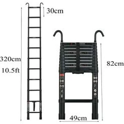 DAY PLUS 10.5FT Échelle Télescopique De 3,2 M Avec Crochet, échelle à Rallonge En Aluminium, échelle Pliante Antidérapante, échelle Polyvalente En Aluminium De Haute Qualité Avec Rétraction à Un Bouton, Capacité De Charge De 330 Lb -Pas Cher Échelle Magasin 56152464 3