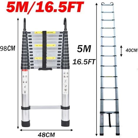 DAY PLUS 16.4FT Échelle D'extension En Aluminium De 5m Échelle D'extension Robuste Échelles De Loft Portables En Aluminium Avec Crochets De Toit Pour Grenier, Lieu De Travail, Escabeau Télescopique Pliable Et Peu Encombrant (16,4 Pieds) 2 DAY PLUS 16.4FT Échelle D'extension En Aluminium De 5m Échelle D'extension Robuste Échelles De Loft Portables En Aluminium Avec Crochets De Toit Pour Grenier, Lieu De Travail, Escabeau Télescopique Pliable Et Peu Encombrant (16,4 Pieds) – Image 2