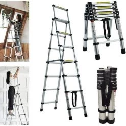 DAY PLUS Échelle Télescopique De 2 M à 2,3 M,(6 + 7 Marches), échelle Pliante, échelle Polyvalente En A, Escabeau En Aluminium, échelle à Coulisse, Escabeau, échelle Pour Le Ménage, Travaux De Bricolage -Pas Cher Échelle Magasin 56152468 4