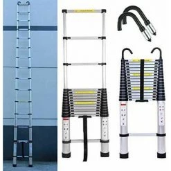 DAY PLUS 14.4FT Échelle Polyvalente En Aluminium De 4,4 M, échelle Télescopique Avec Crochet Amovible, échelle Extensible, échelle Pliante, Marches Antidérapantes, échelle Multifonctions, Escabeau, Capacité De Charge De 150 Kg