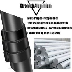 DAY PLUS Échelle Télescopique En Aluminium De 5 M/16,5 Pi Avec Crochet Amovible Échelle Polyvalente Pliante Extensible Robuste EN131 Approuvé De Sécurité Noir 2022 -Pas Cher Échelle Magasin 56152471 4