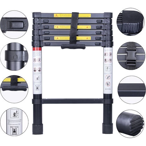 STOEX Échelle Télescopique En Aluminium Escabeau Télescopique Professionnelle Noir Échelle Pliable Charge Max 150 Kg - 2.0M 3 STOEX Échelle Télescopique En Aluminium Escabeau Télescopique Professionnelle Noir Échelle Pliable Charge Max 150 Kg - 2.0M – Image 3