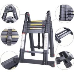 STOEX Échelle Télescopique Pliante Multi-Fonction Échelle Escamotable En Aluminium Polyvalente Professionnelle Portable Pliable Noir - 3.8M(1.9+1.9) -Pas Cher Échelle Magasin 56478804 3