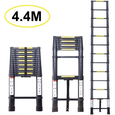 STOEX Échelle Télescopique 4.4M, Extensible Ladder Aluminium Échelle Multi-Fonction , Charge Max 150KG, Tout Noir 1 STOEX Échelle Télescopique 4.4M, Extensible Ladder Aluminium Échelle Multi-Fonction , Charge Max 150KG, Tout Noir