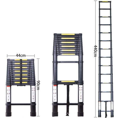 STOEX Échelle Télescopique 4.4M, Extensible Ladder Aluminium Échelle Multi-Fonction , Charge Max 150KG, Tout Noir 4 STOEX Échelle Télescopique 4.4M, Extensible Ladder Aluminium Échelle Multi-Fonction , Charge Max 150KG, Tout Noir – Image 4