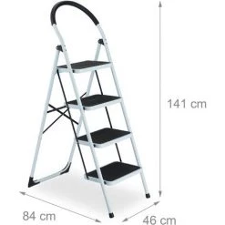 Relaxdays Escabeau, Pliable, 4 Marches Antidérapantes, Charge Maximale : 150 kg, Garde-corps, Blanc/noir -Pas Cher Échelle Magasin 56478861 5