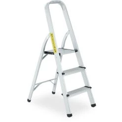 Relaxdays Escabeau, Pliable, Aluminium Et Plastique, Garde-corps, Charge Max. 150 Kg, 3 Marches, Argenté/noir